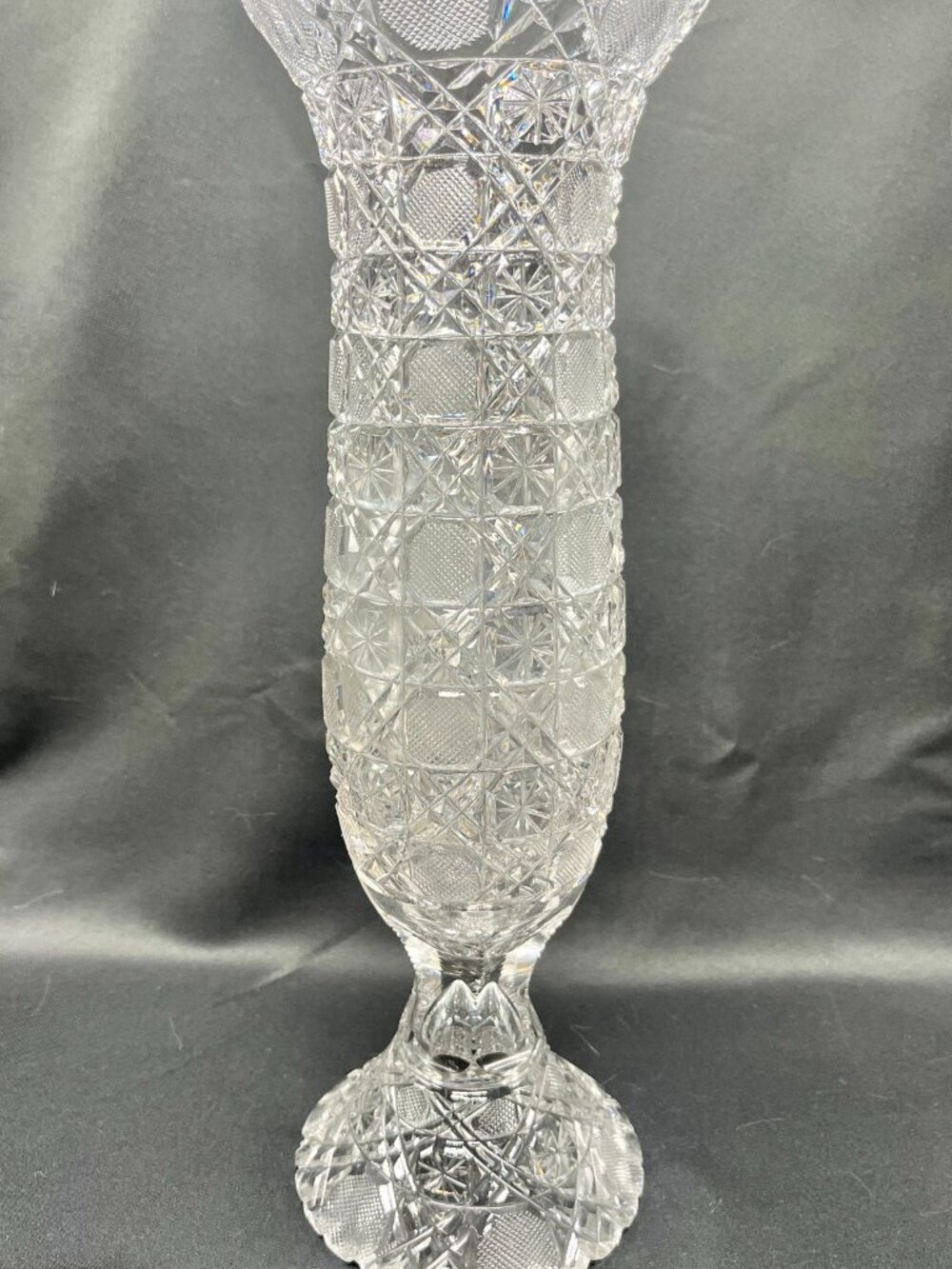 Stunning Vintage Bohemian Hand-Cut Lead Crystal Footed Trumpet Vase